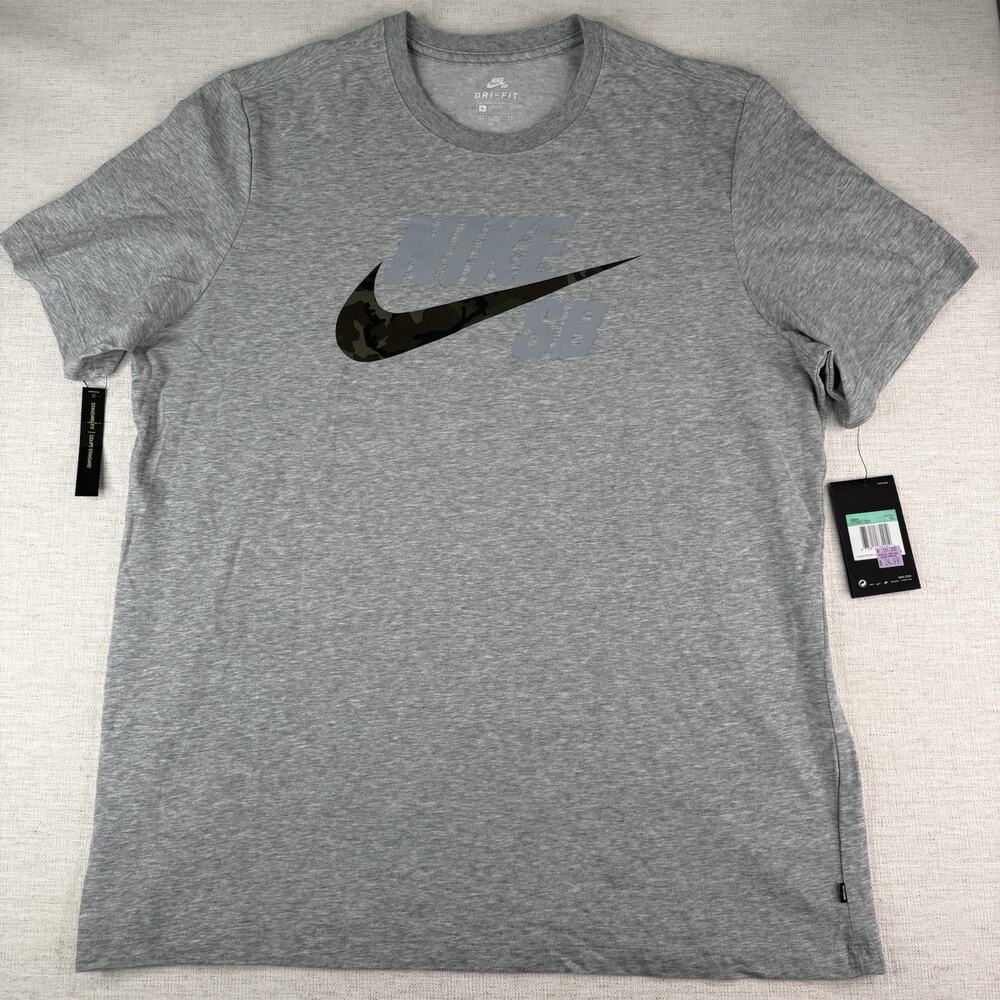 NIKE SB DRI FIT GRAY ACTIVEWEAR CAMO SWOOSH LOGO T SHIRT SIZE XL NWT